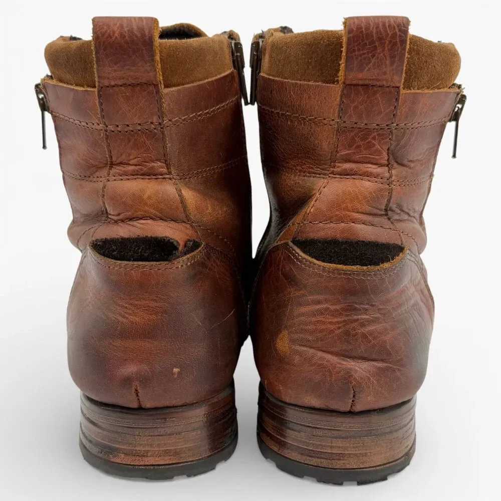 Freebird Men's Distressed Leather Lace Up Zipper Cap Toe Boots Brown EU45/US12